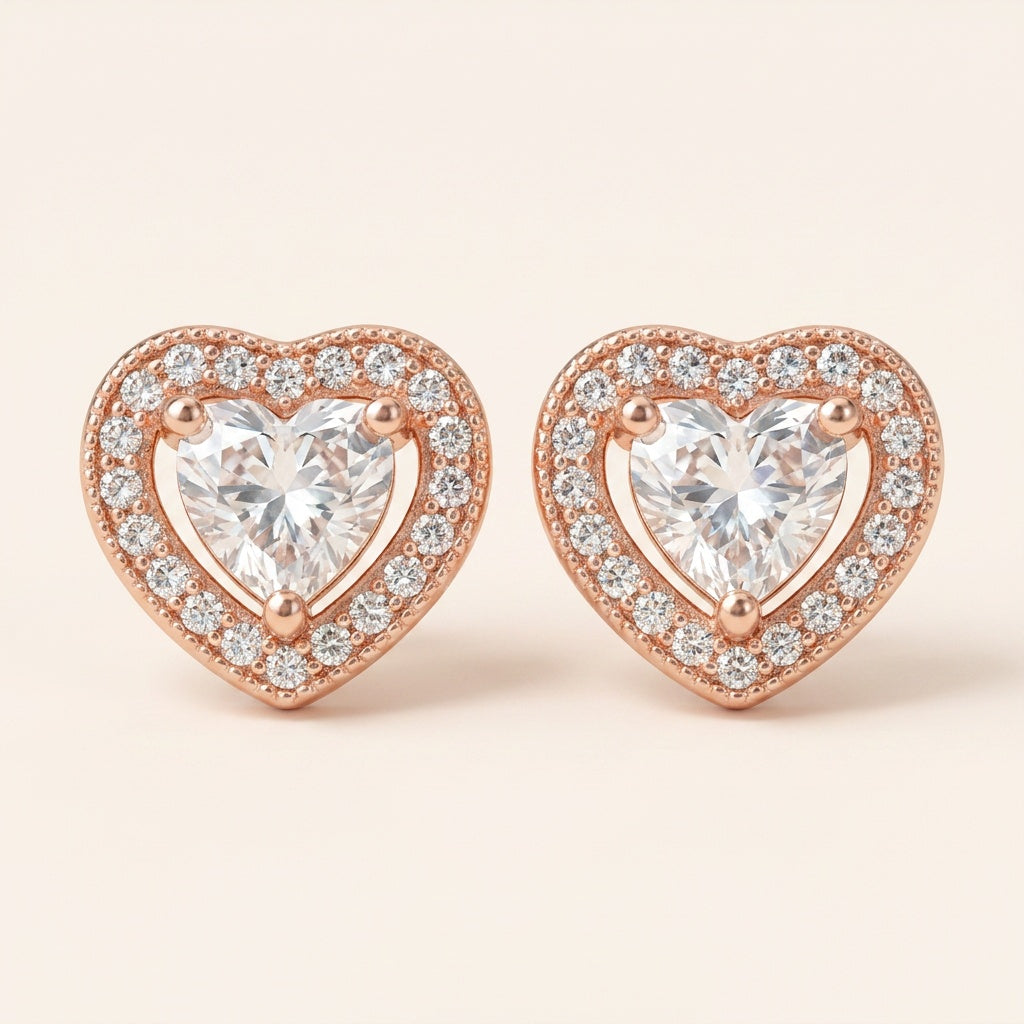 하트 큐빅 헤일로 귀걸이 로즈골드 — Märchen Jewelry