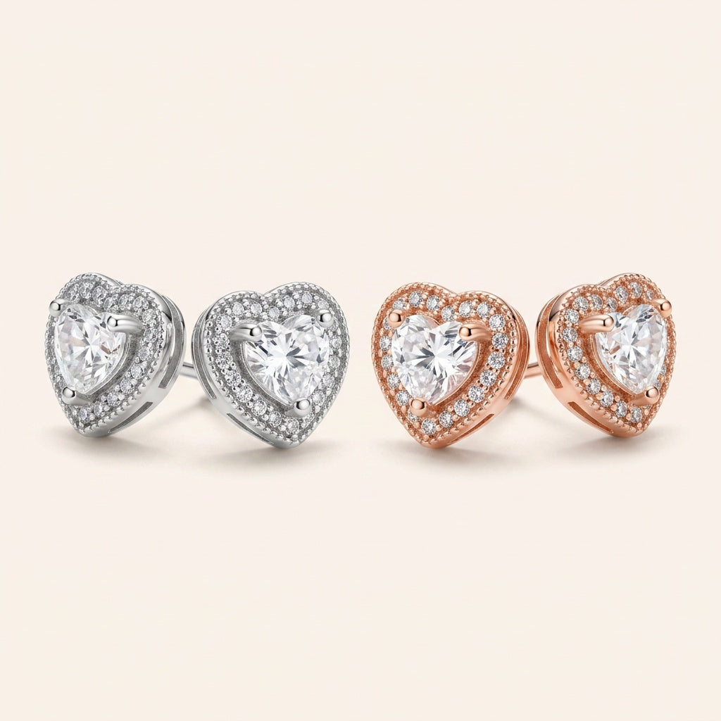 하트 큐빅 헤일로 귀걸이 실버 로즈골드 컬러 비교 — Märchen Jewelry
