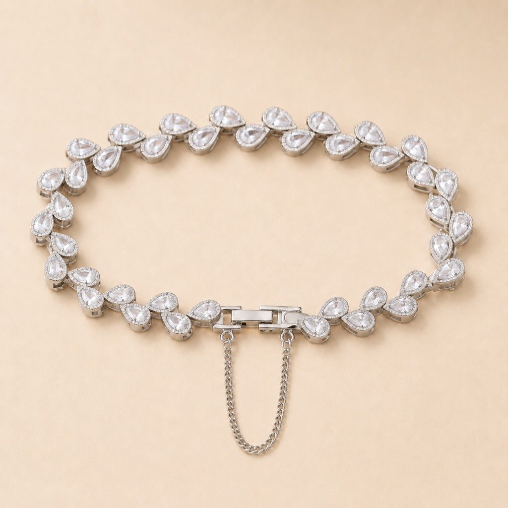 물방울 큐빅 테니스 팔찌 안전 체인 잠금장치 상세 — Märchen Jewelry