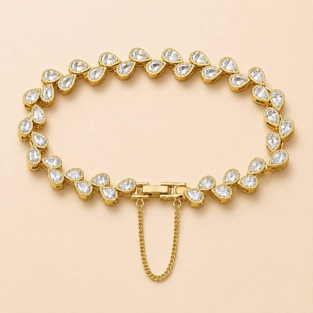 물방울 큐빅 테니스 팔찌 골드 전체샷 — Märchen Jewelry