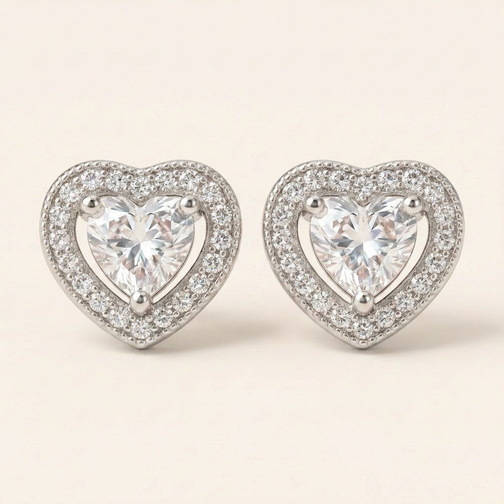 하트 큐빅 헤일로 귀걸이 실버 — Märchen Jewelry
