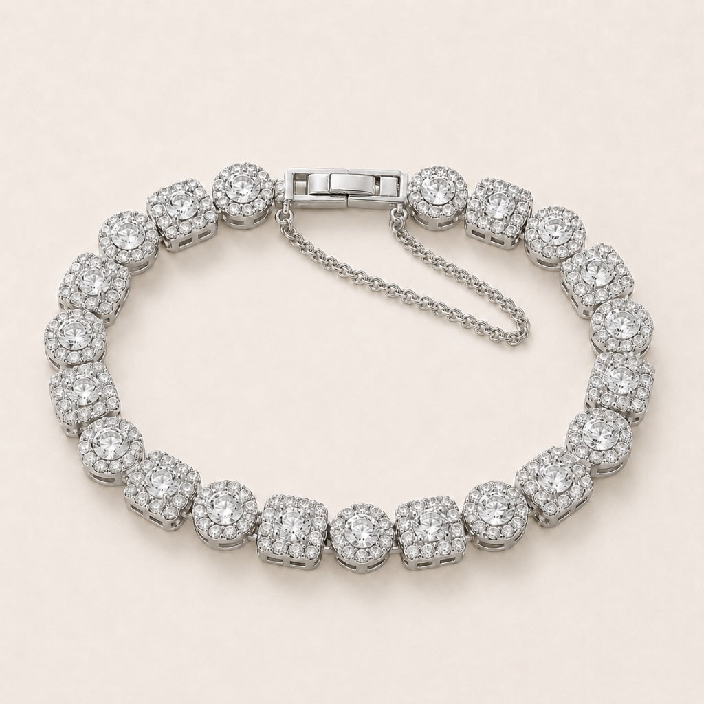 헤일로 큐빅 테니스 팔찌 실버 전체샷 — Märchen Jewelry